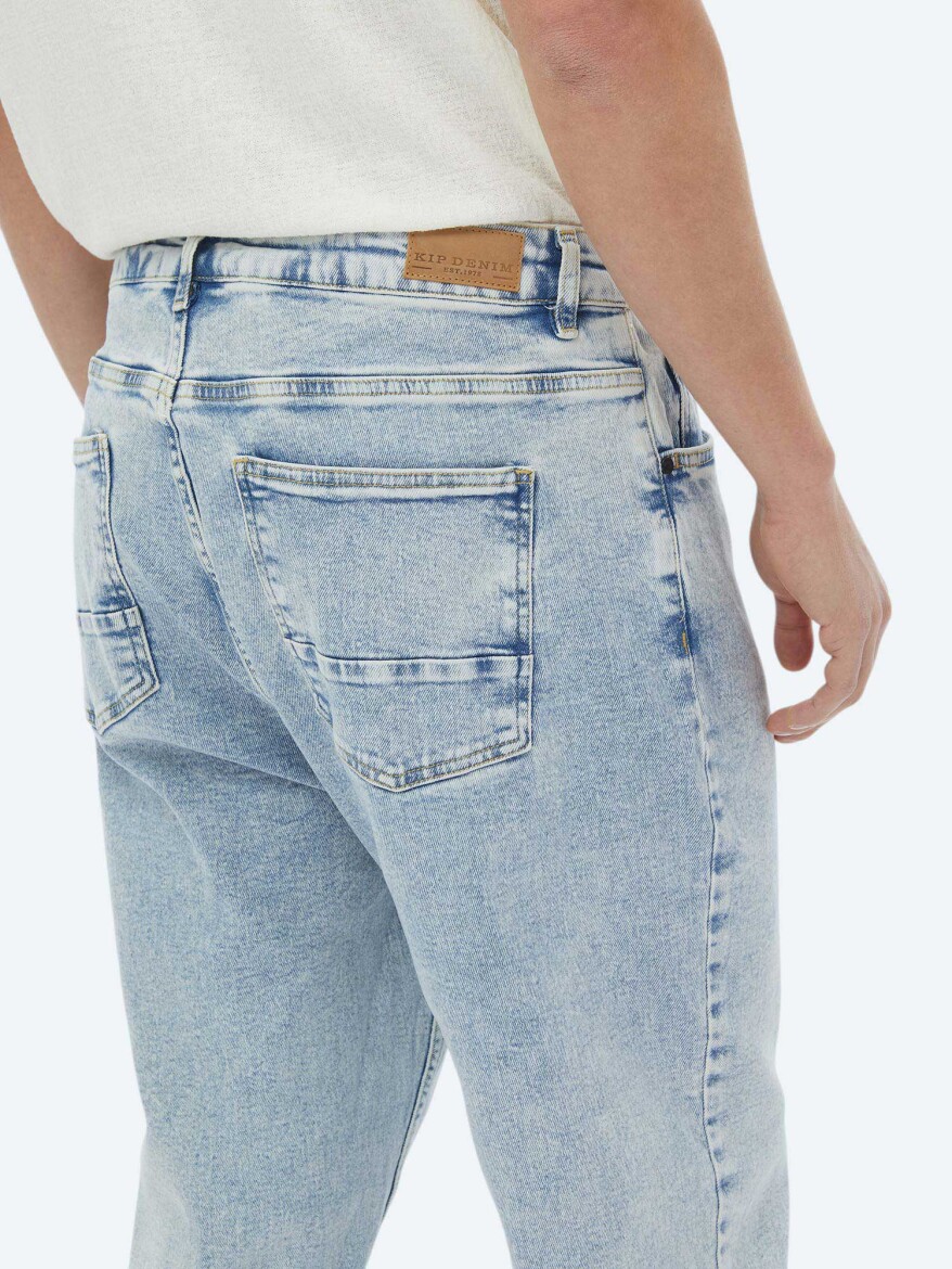 Light Blue Carrot Fit Denim 100% Cotton Trousers - 5