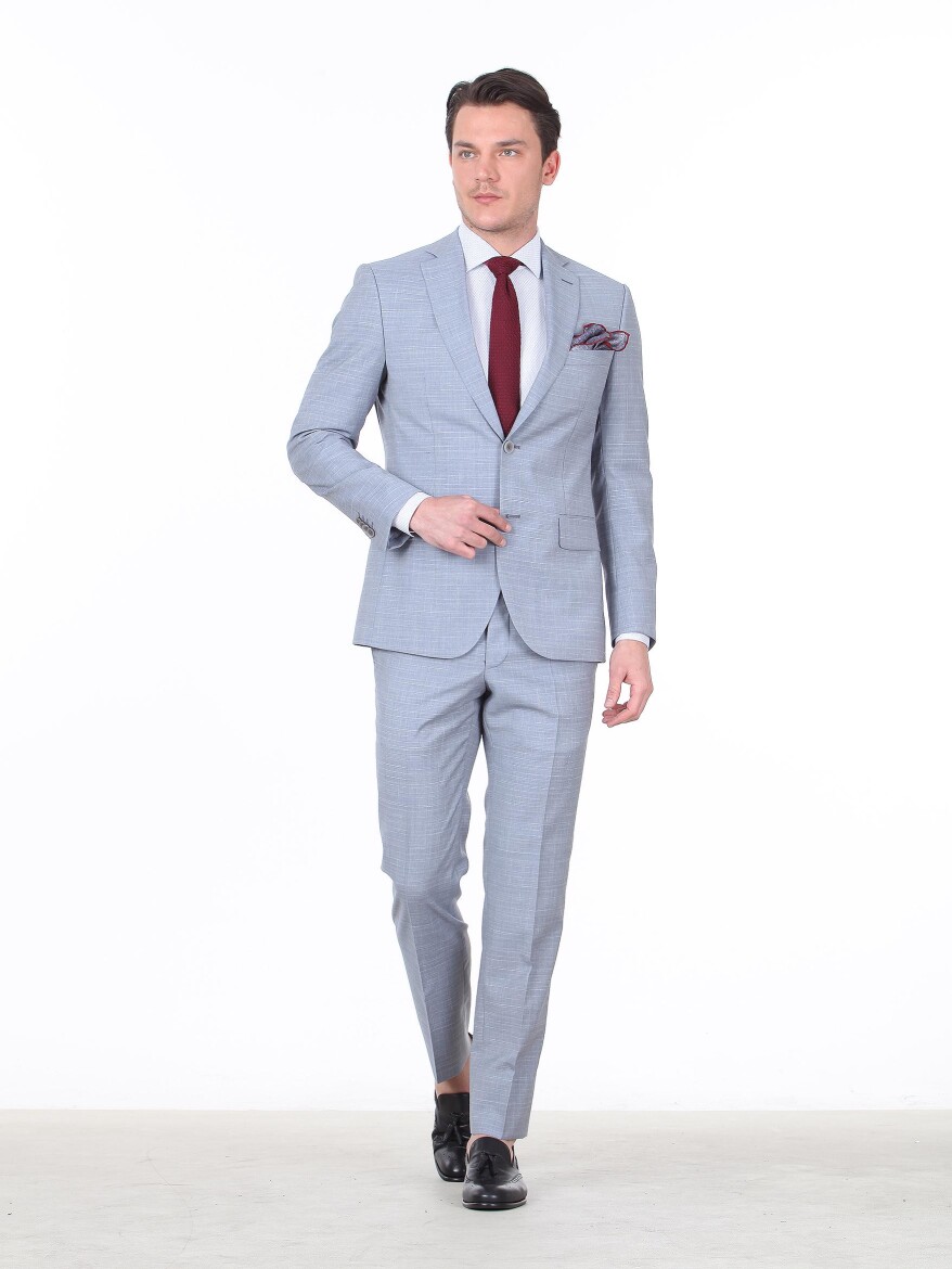 Light Blue Checkered Regular Fit 100% Wool Suit - 2