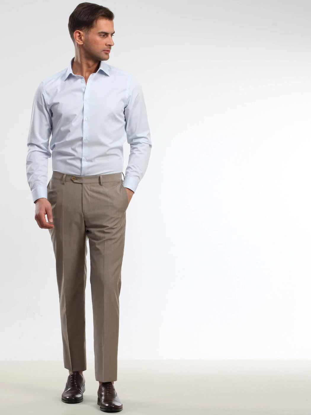 Light Blue Cotton Blended Short Sleeve Shirt - 4