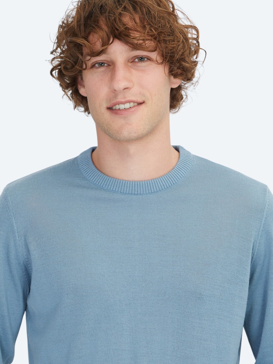 Light Blue Knitwear Sweatshirt - 3