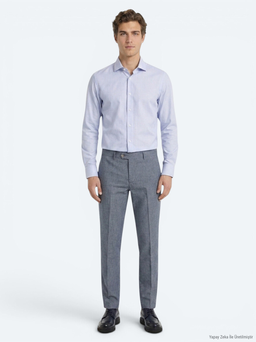 Light Blue Micro Regular Fit Long Weaving Casual 100% Cotton Shirt - KİP