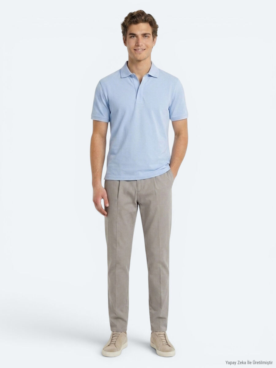 Light Blue Plain 100% Cotton T-Shirt - 2
