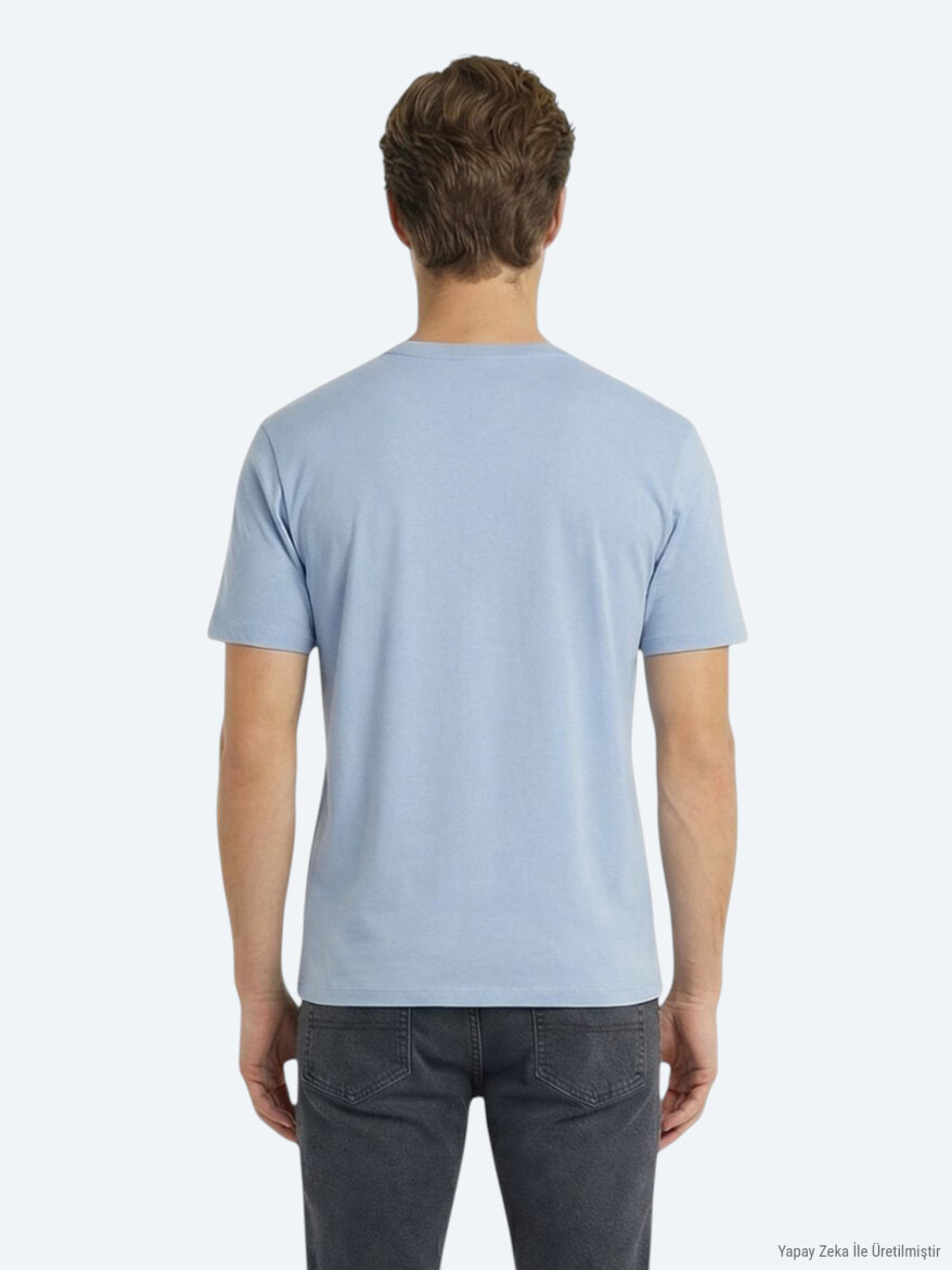 Light Blue Plain 100% Cotton T-Shirt - KİP