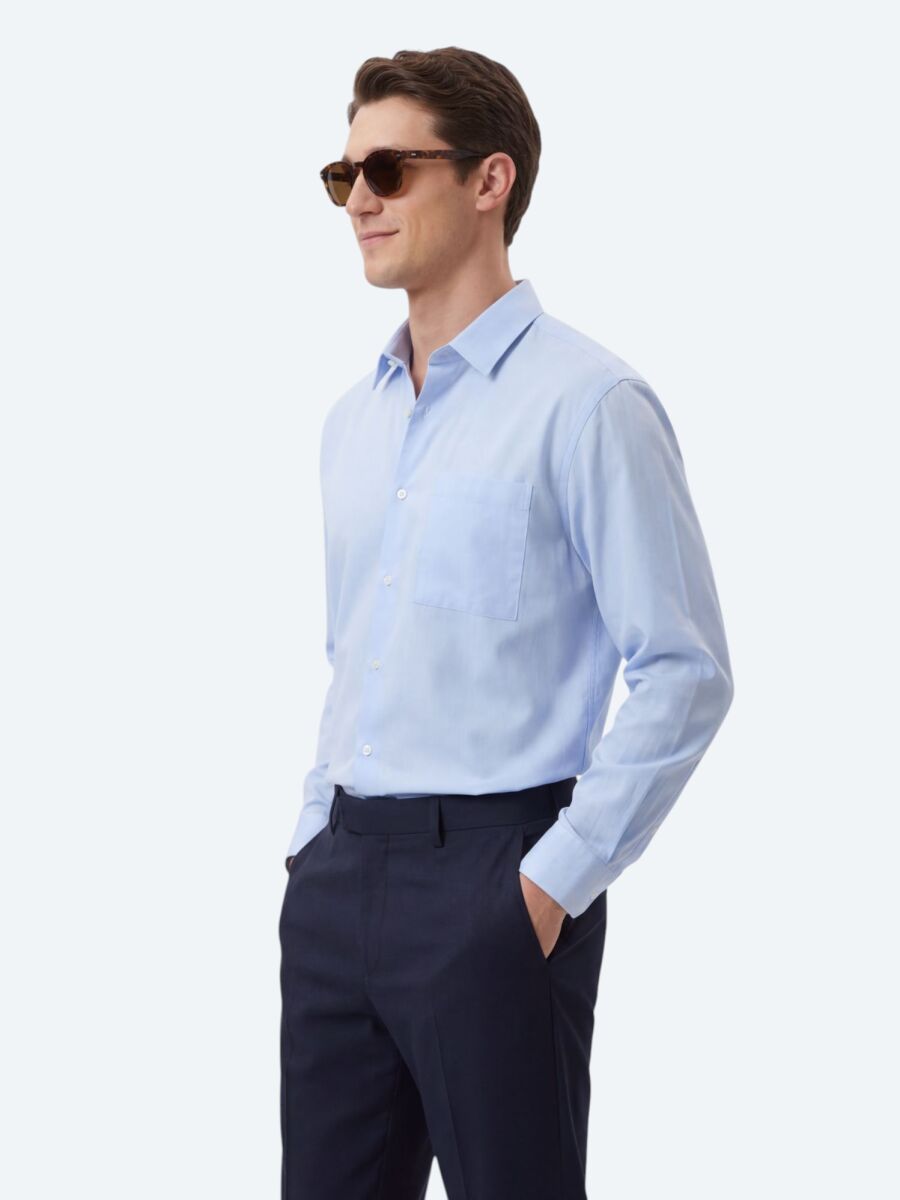 Light Blue Plain Oversize Fit Long Weaving Casual Shirt - 2