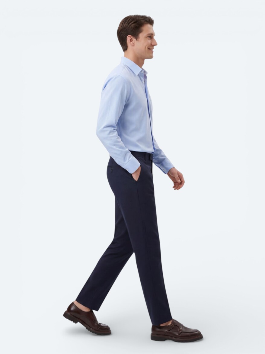 Light Blue Plain Oversize Fit Long Weaving Casual Shirt - 3