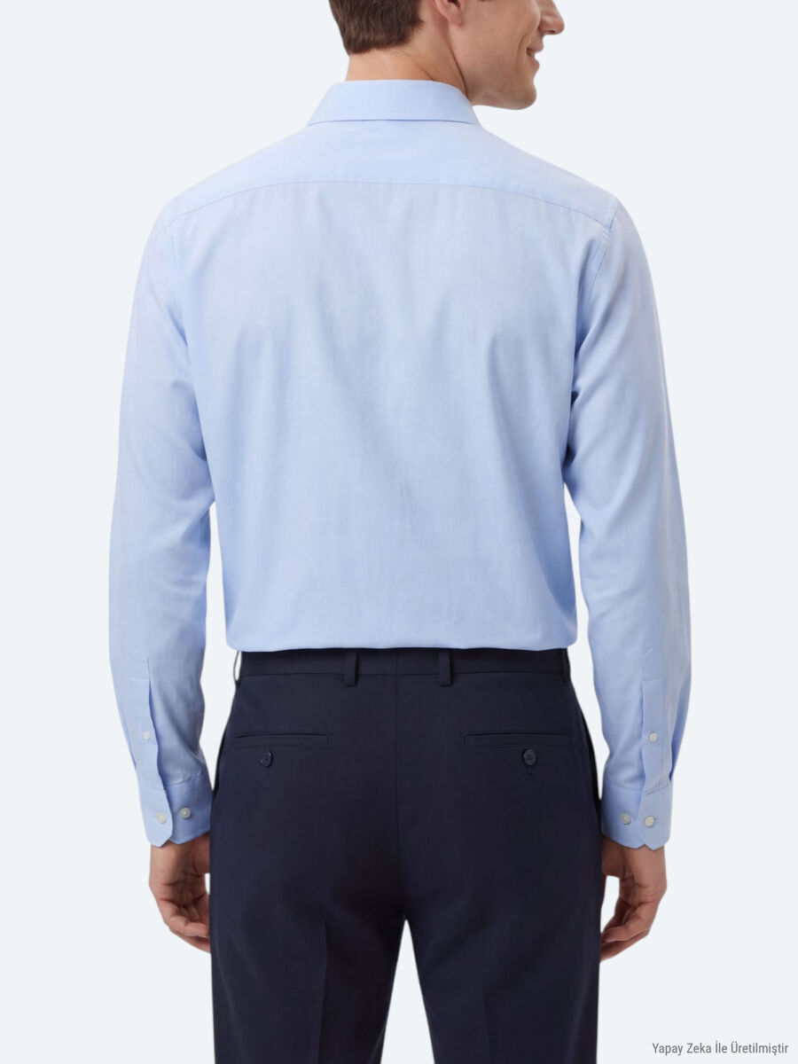 Light Blue Plain Oversize Fit Long Weaving Casual Shirt - 5