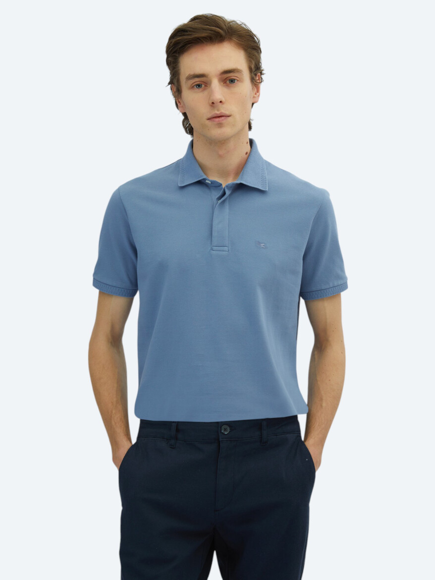 Light Blue Plain Polo Neck 100% Cotton T-Shirt 