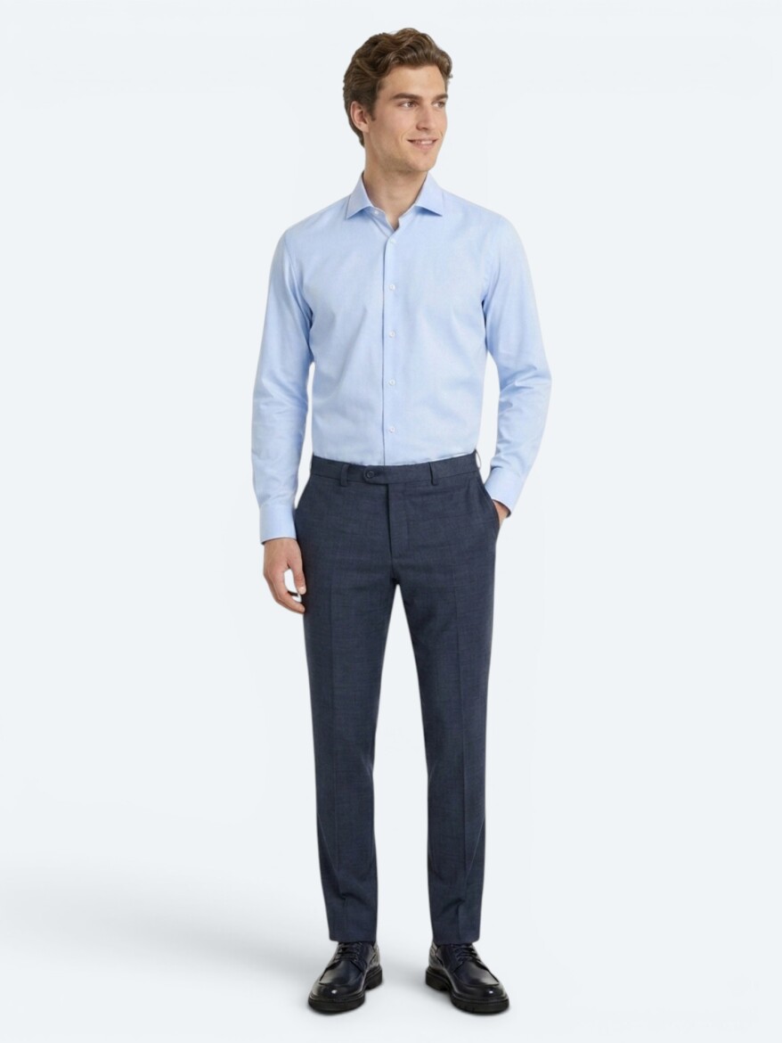 Light Blue Plain Regular Fit Long Weaving Casual 100% Cotton Shirt - KİP