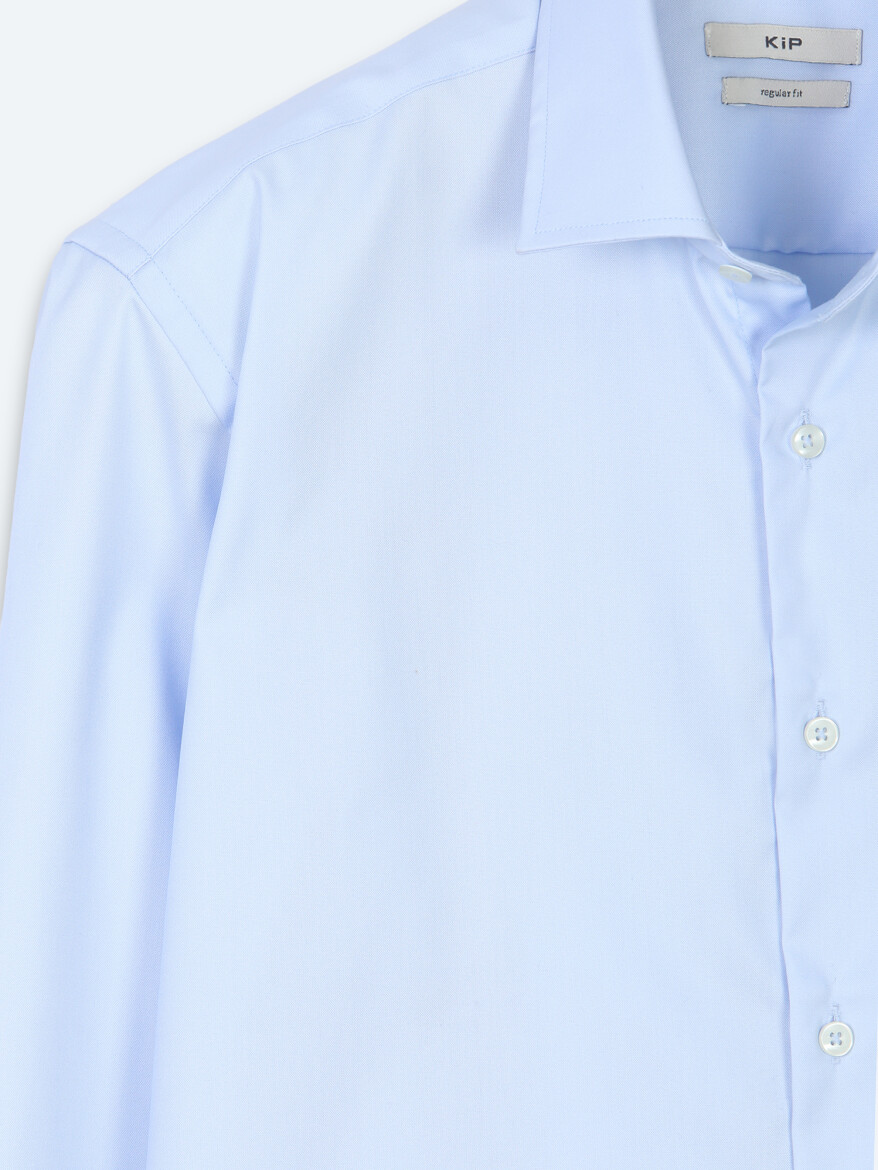 Light Blue Plain Regular Fit Long Weaving Casual 100% Cotton Shirt - 7