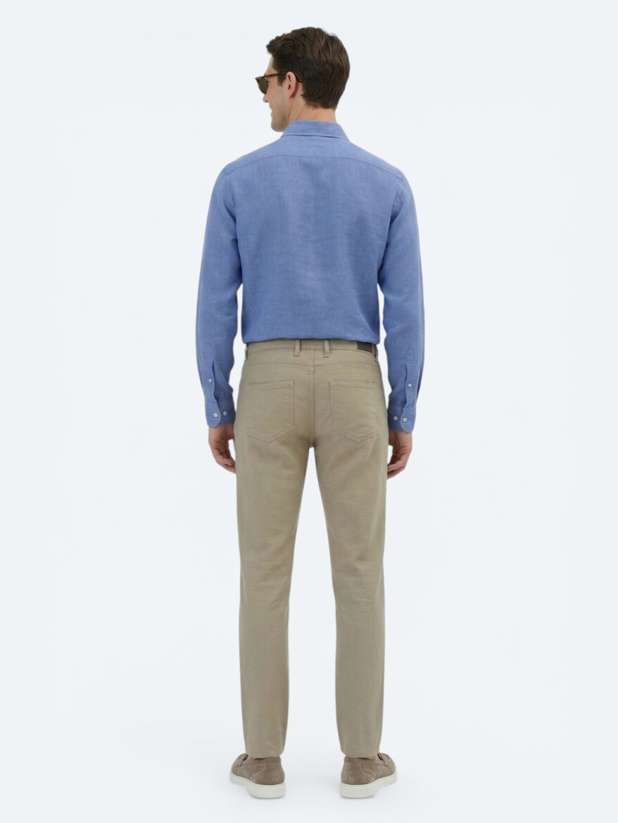 Light Blue Plain Regular Fit Long Weaving Casual Cotton Blended Shirt - 4