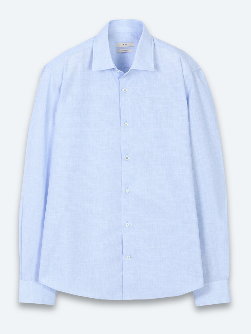 Light Blue Plain Regular Fit Long Weaving Casual Cotton Blended Shirt - 6