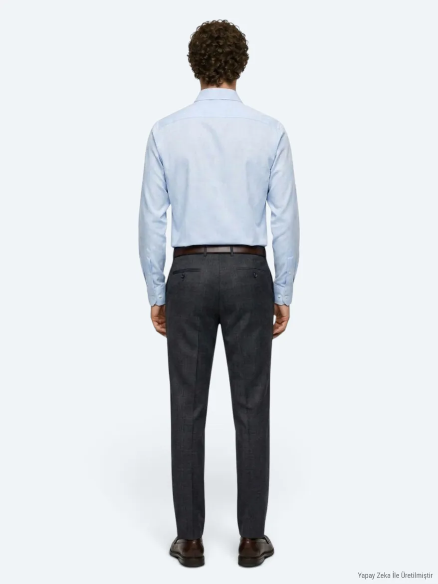 Light Blue Plain Regular Fit Long Weaving Classical Shirt - 6