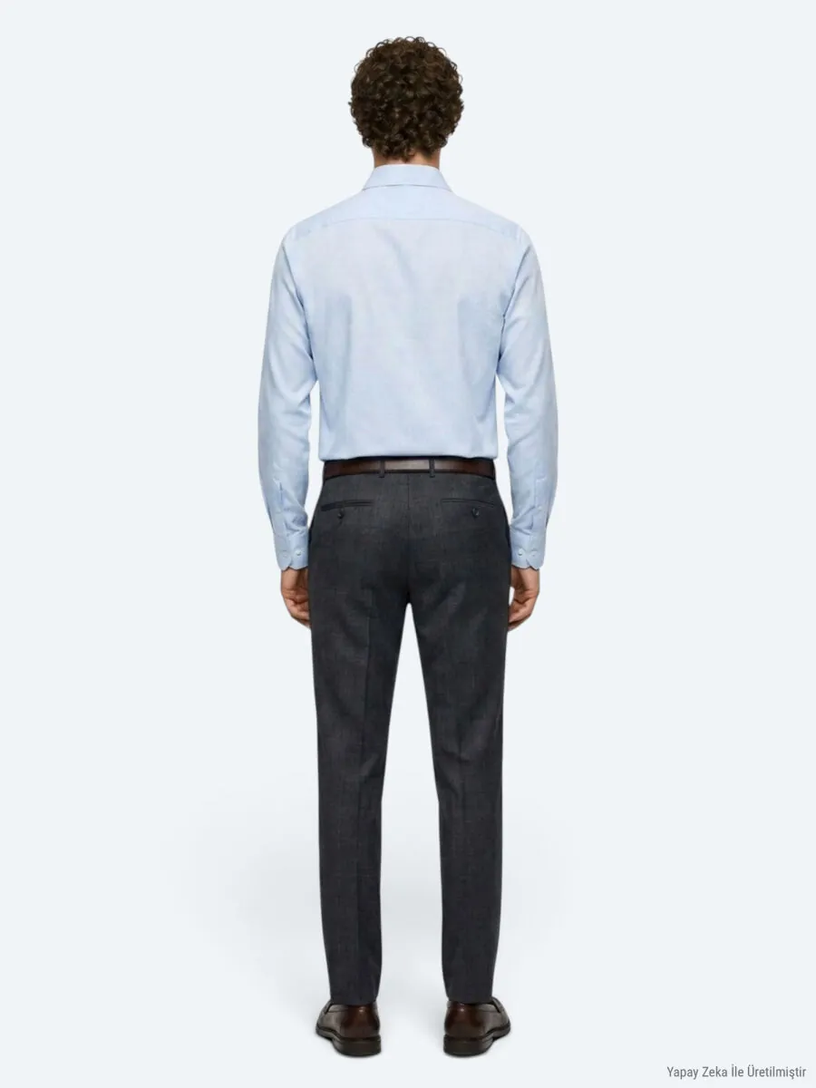 Light Blue Plain Regular Fit Long Weaving Classical Shirt - 6