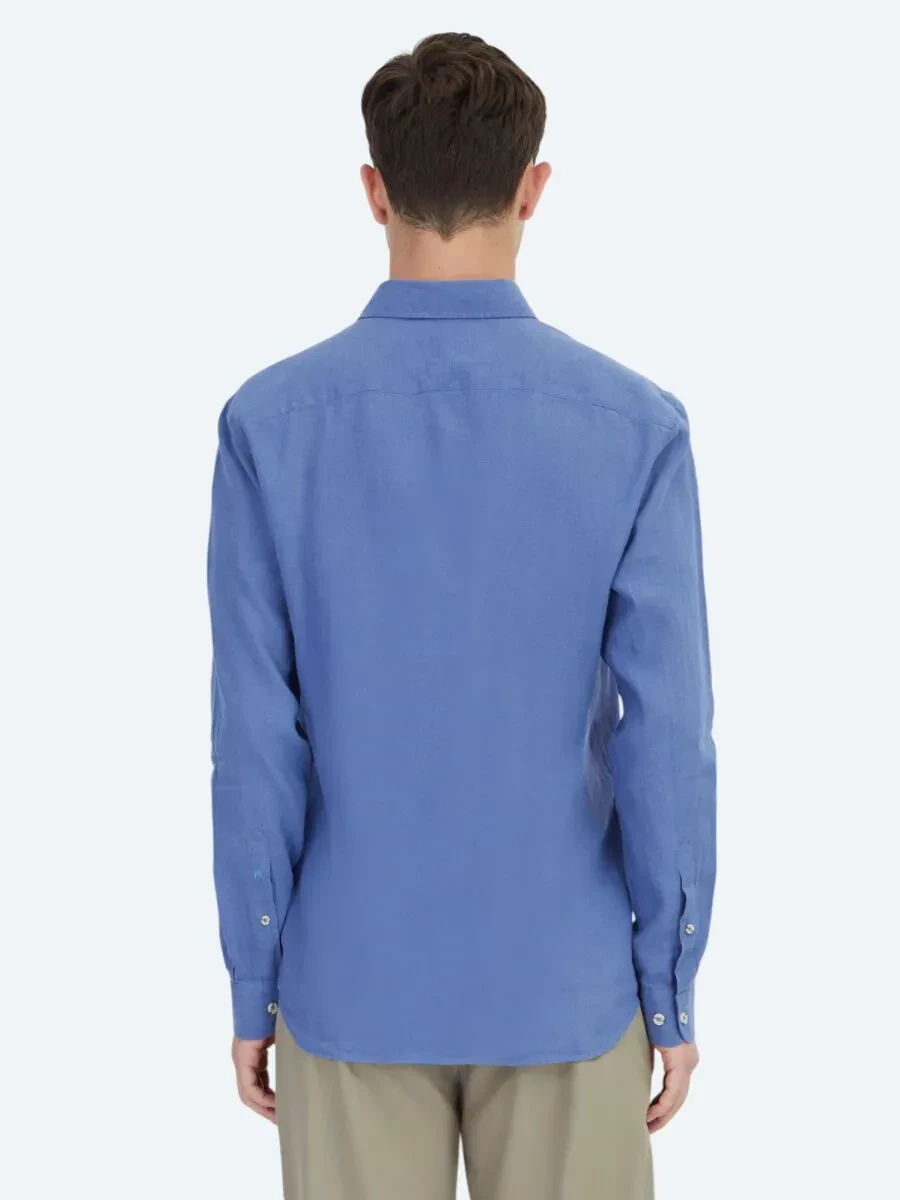 Light Blue Plain Regular Fit Weaving Casual Cotton Blended Shirt - 6