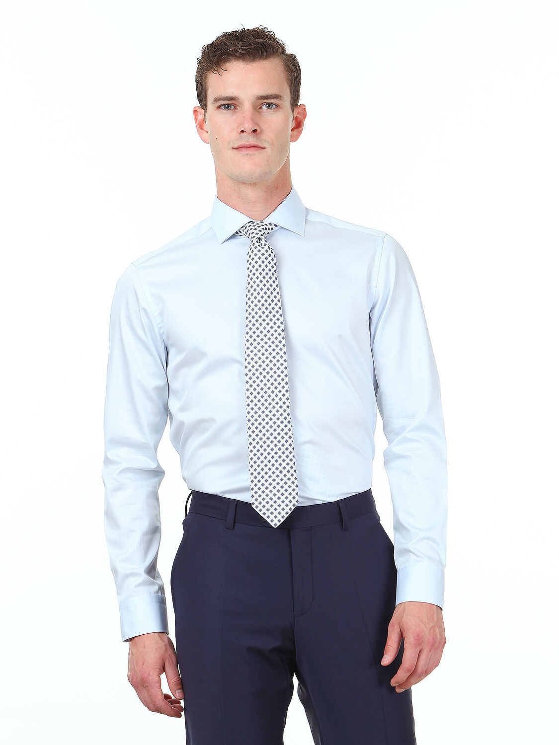 Light Blue Plain Regular Fit Weaving Classical 100% Cotton Shirt - 1