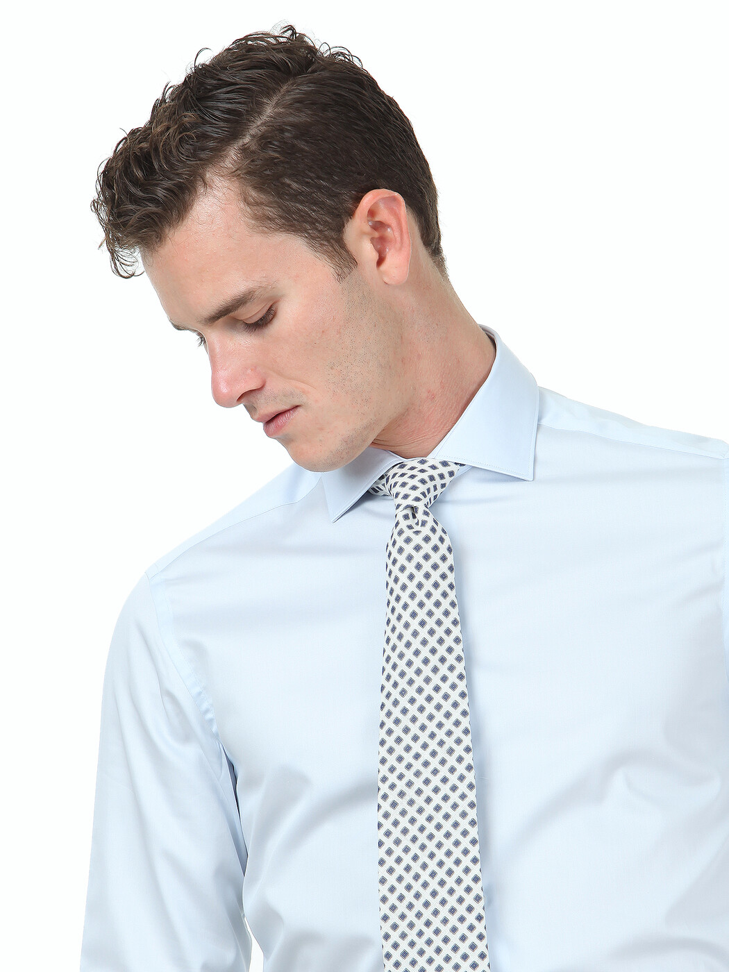 Light Blue Plain Regular Fit Weaving Classical 100% Cotton Shirt - 2