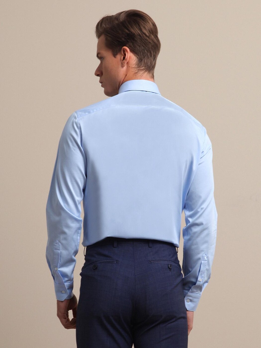 Light Blue Plain Regular Fit Weaving Classical 100% Cotton Shirt - 4