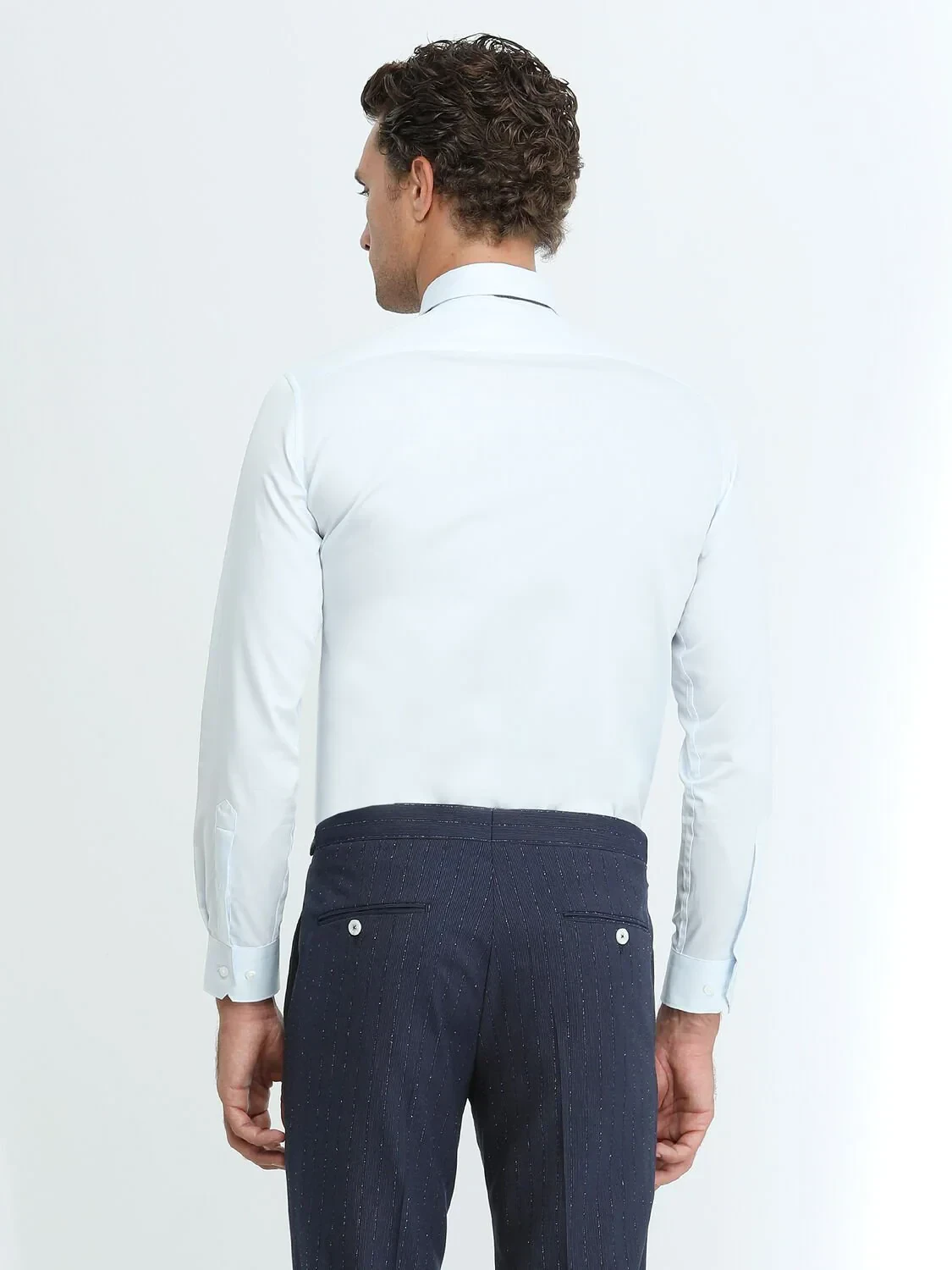 Light Blue Plain Regular Fit Weaving Classical 100% Cotton Shirt - 5