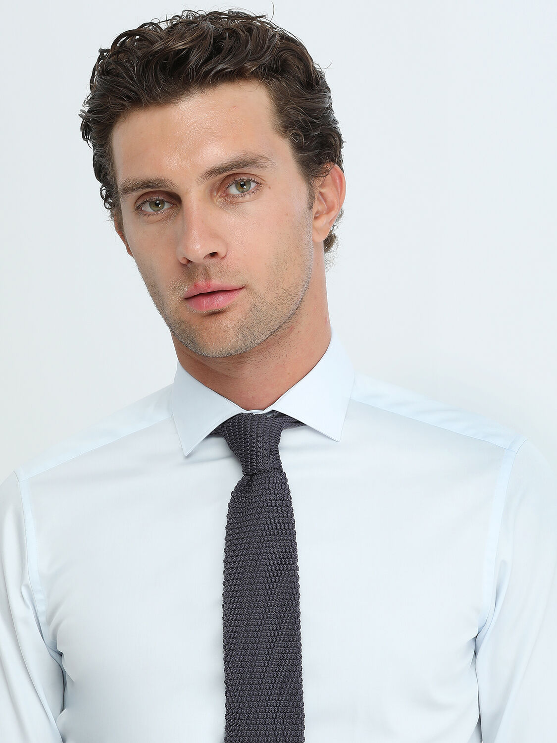 Light Blue Plain Regular Fit Weaving Classical 100% Cotton Shirt - 3