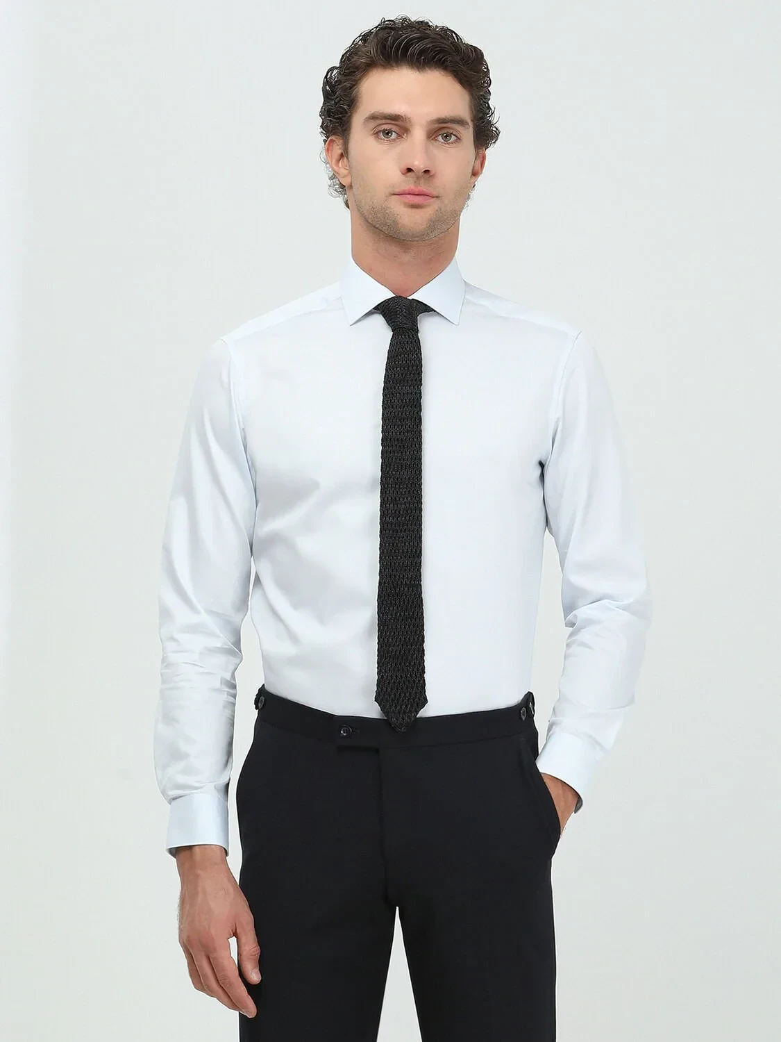 Light Blue Plain Regular Fit Weaving Classical 100% Cotton Shirt - 2