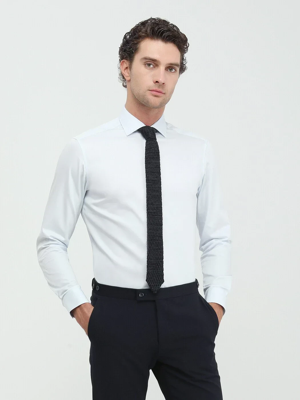 Light Blue Plain Regular Fit Weaving Classical 100% Cotton Shirt 