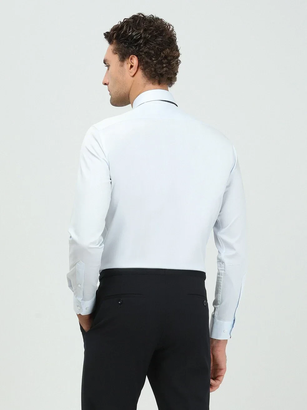 Light Blue Plain Regular Fit Weaving Classical 100% Cotton Shirt - 5