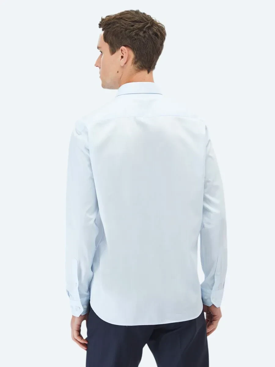 Light Blue Plain Regular Fit Weaving Classical 100% Cotton Shirt - 6