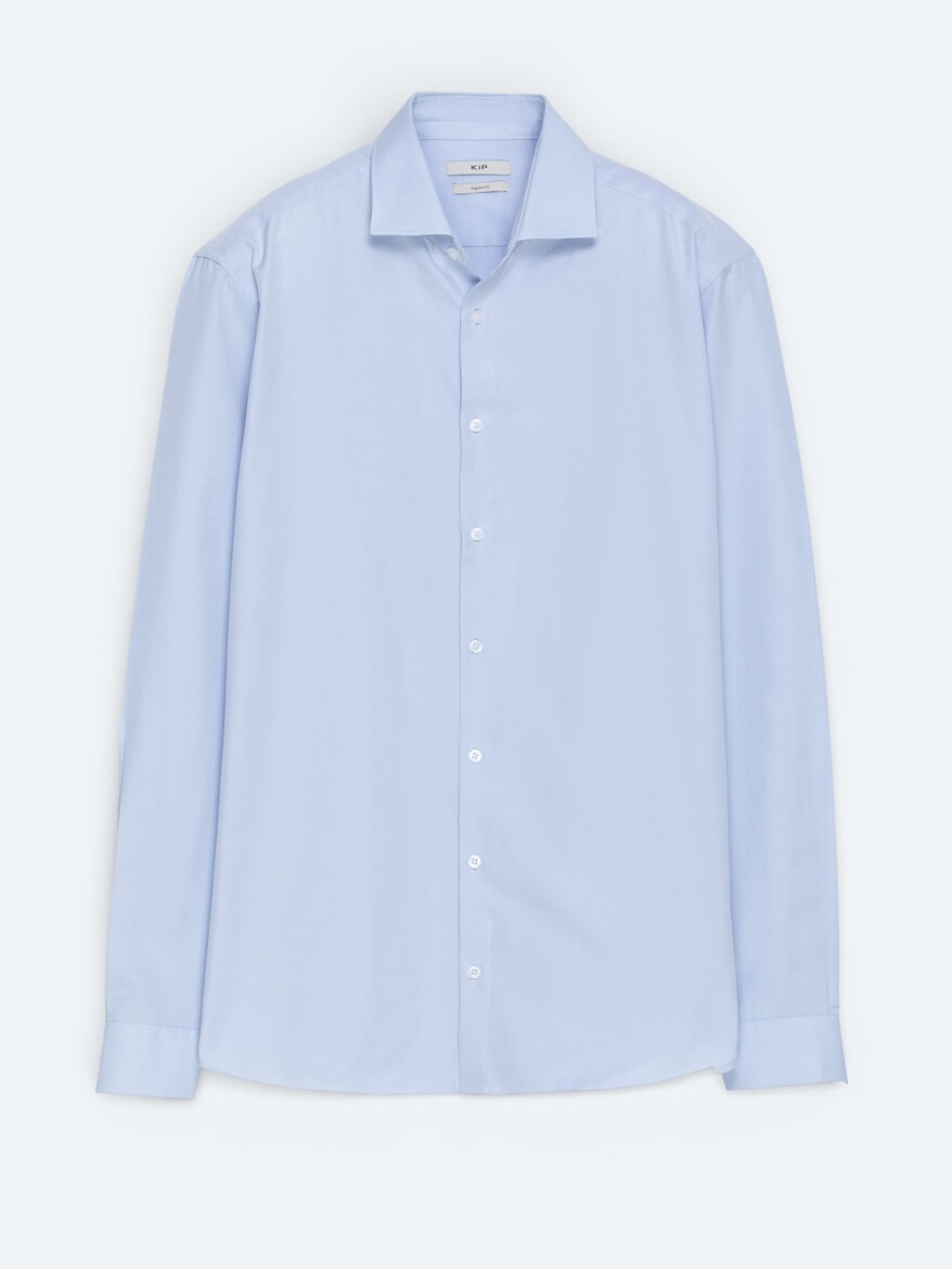 Light Blue Plain Regular Fit Weaving Classical Cotton Blended Shirt - 5