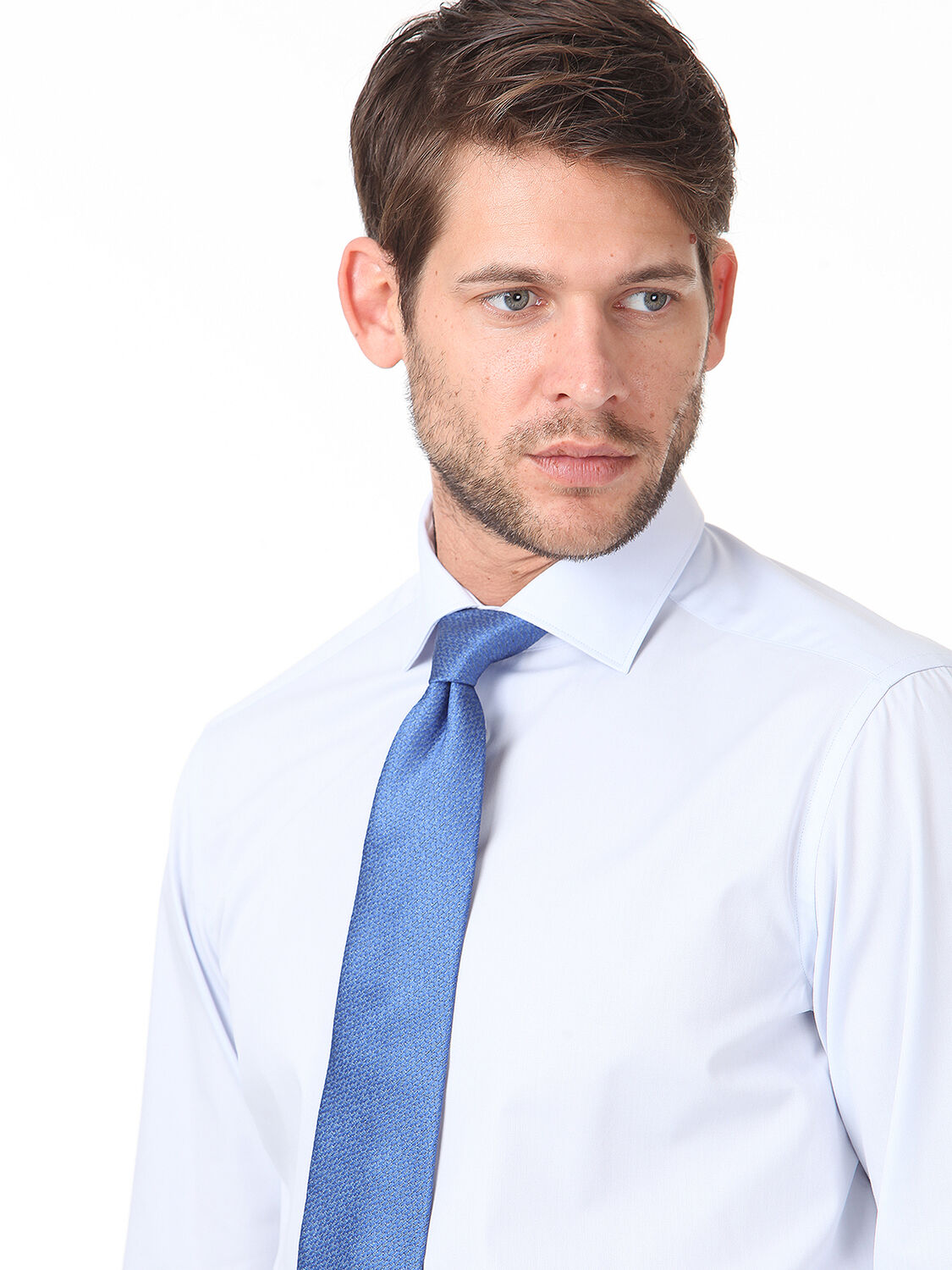 Light Blue Plain Regular Fit Weaving Classical Cotton Blended Shirt - 2