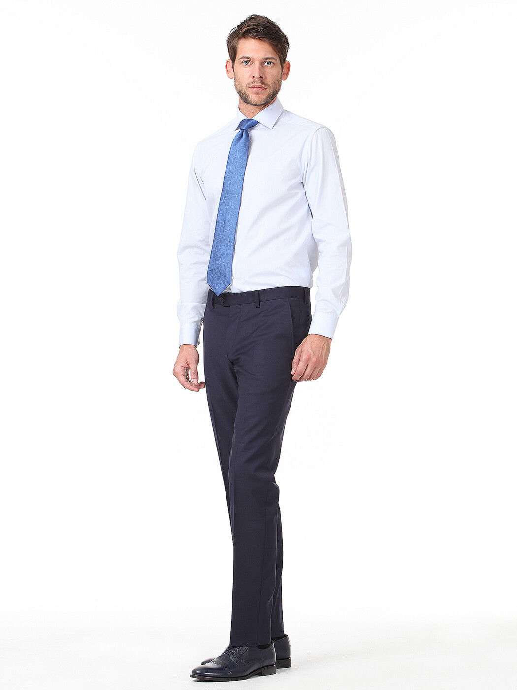 Light Blue Plain Regular Fit Weaving Classical Cotton Blended Shirt - 3