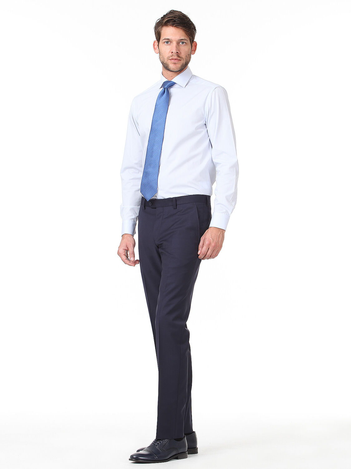 Light Blue Plain Regular Fit Weaving Classical Cotton Blended Shirt - 3