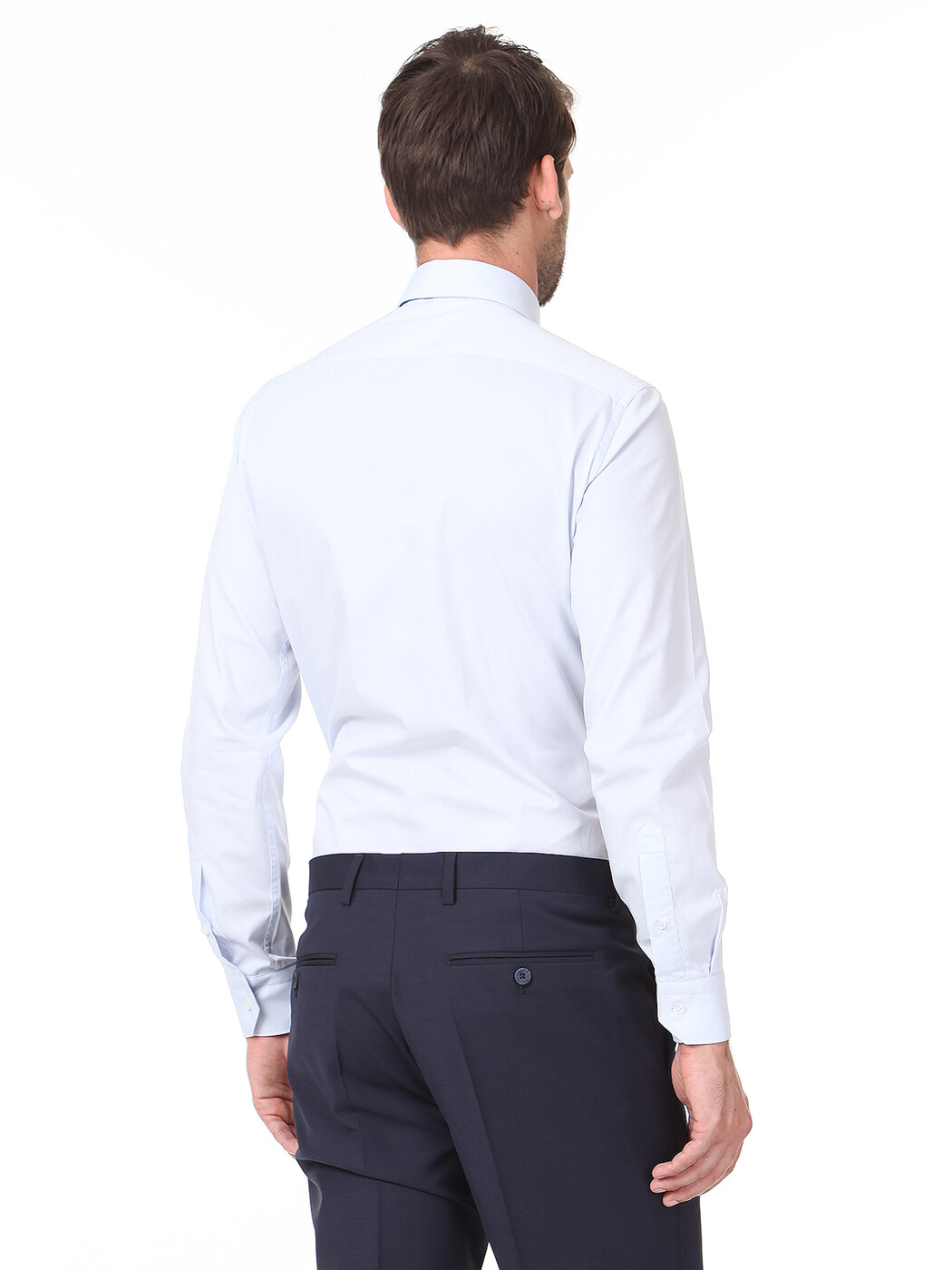 Light Blue Plain Regular Fit Weaving Classical Cotton Blended Shirt - 4