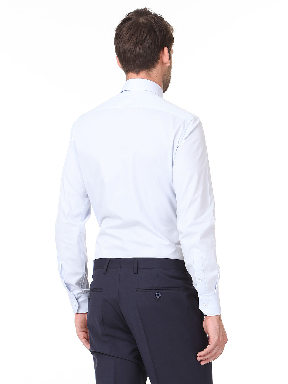 Light Blue Plain Regular Fit Weaving Classical Cotton Blended Shirt - 4