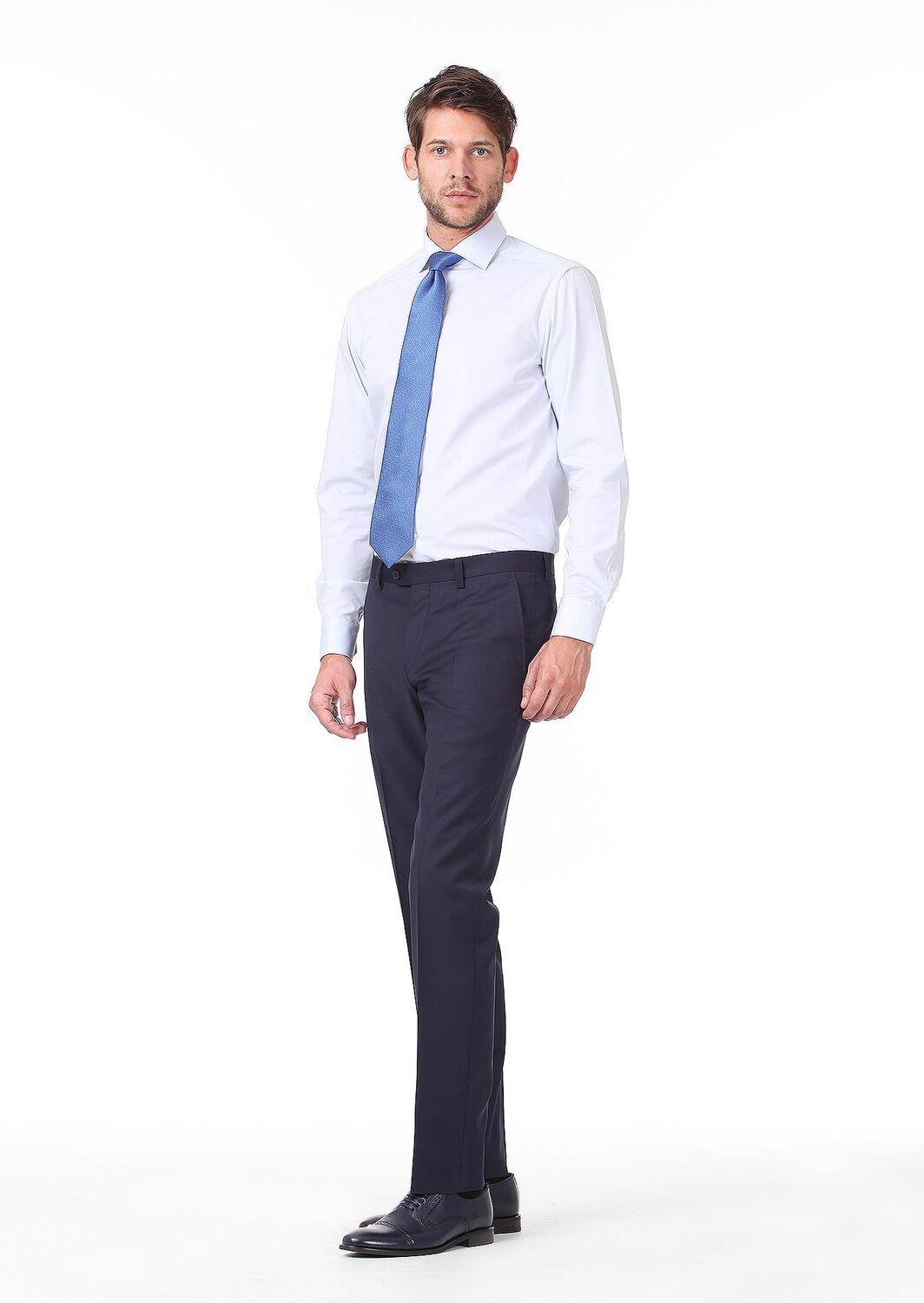 Light Blue Plain Regular Fit Weaving Classical Cotton Blended Shirt - 3