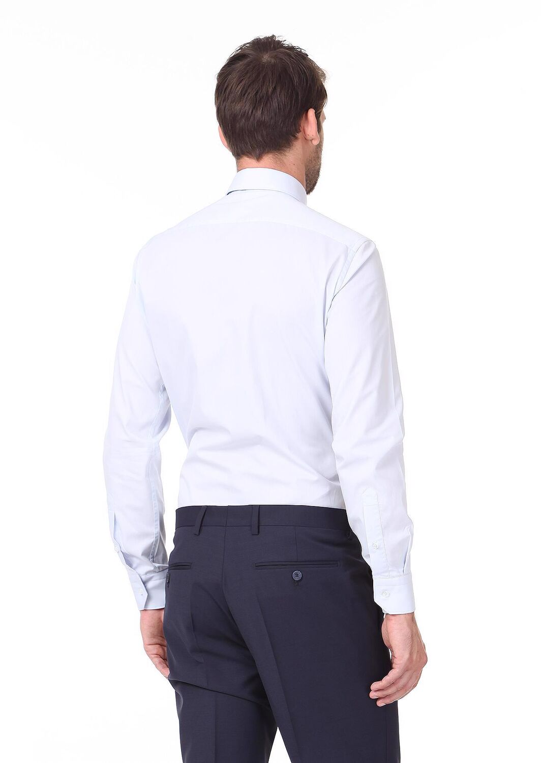 Light Blue Plain Regular Fit Weaving Classical Cotton Blended Shirt - 4