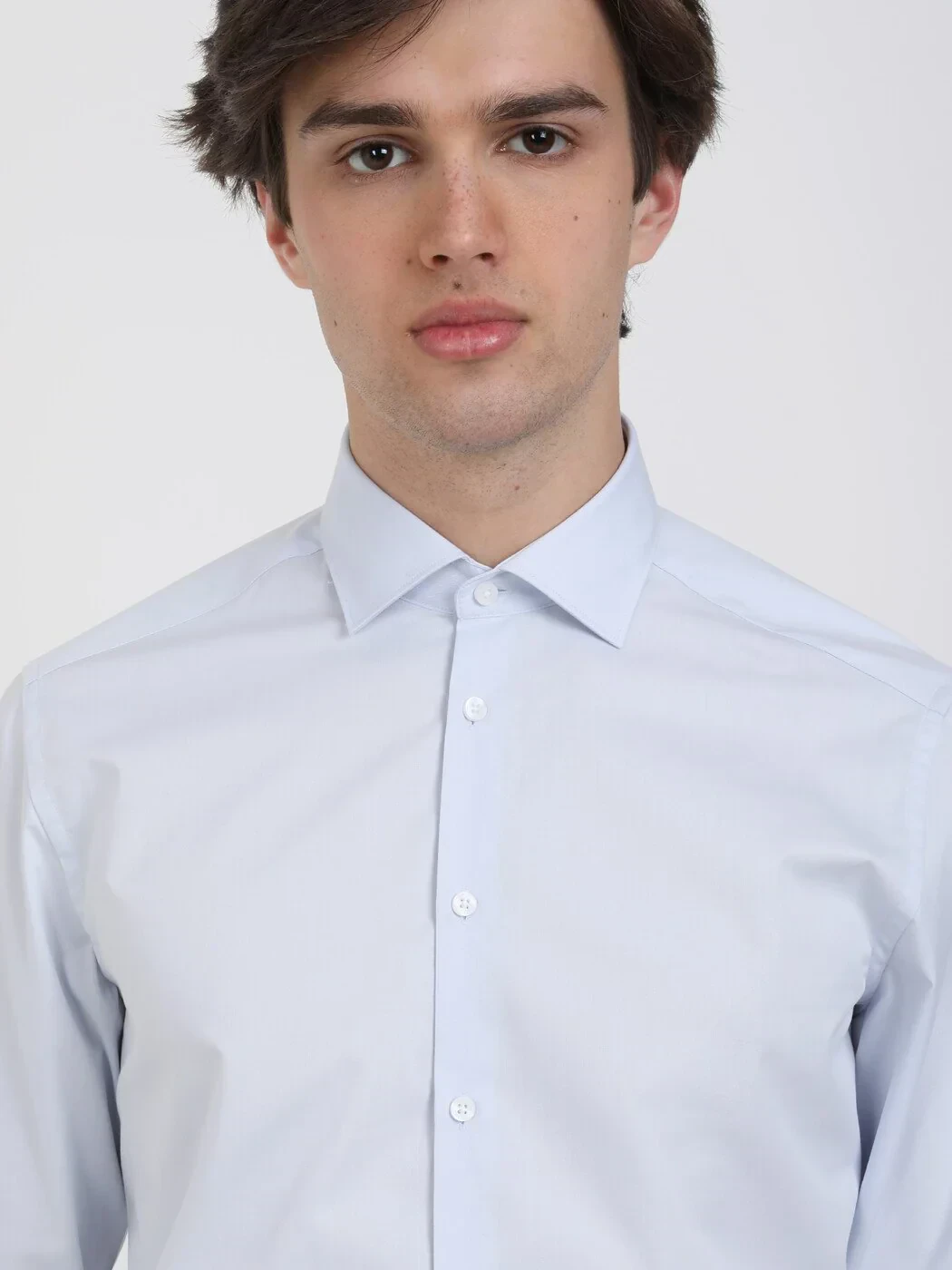 Light Blue Plain Regular Fit Weaving Classical Cotton Blended Shirt - 2