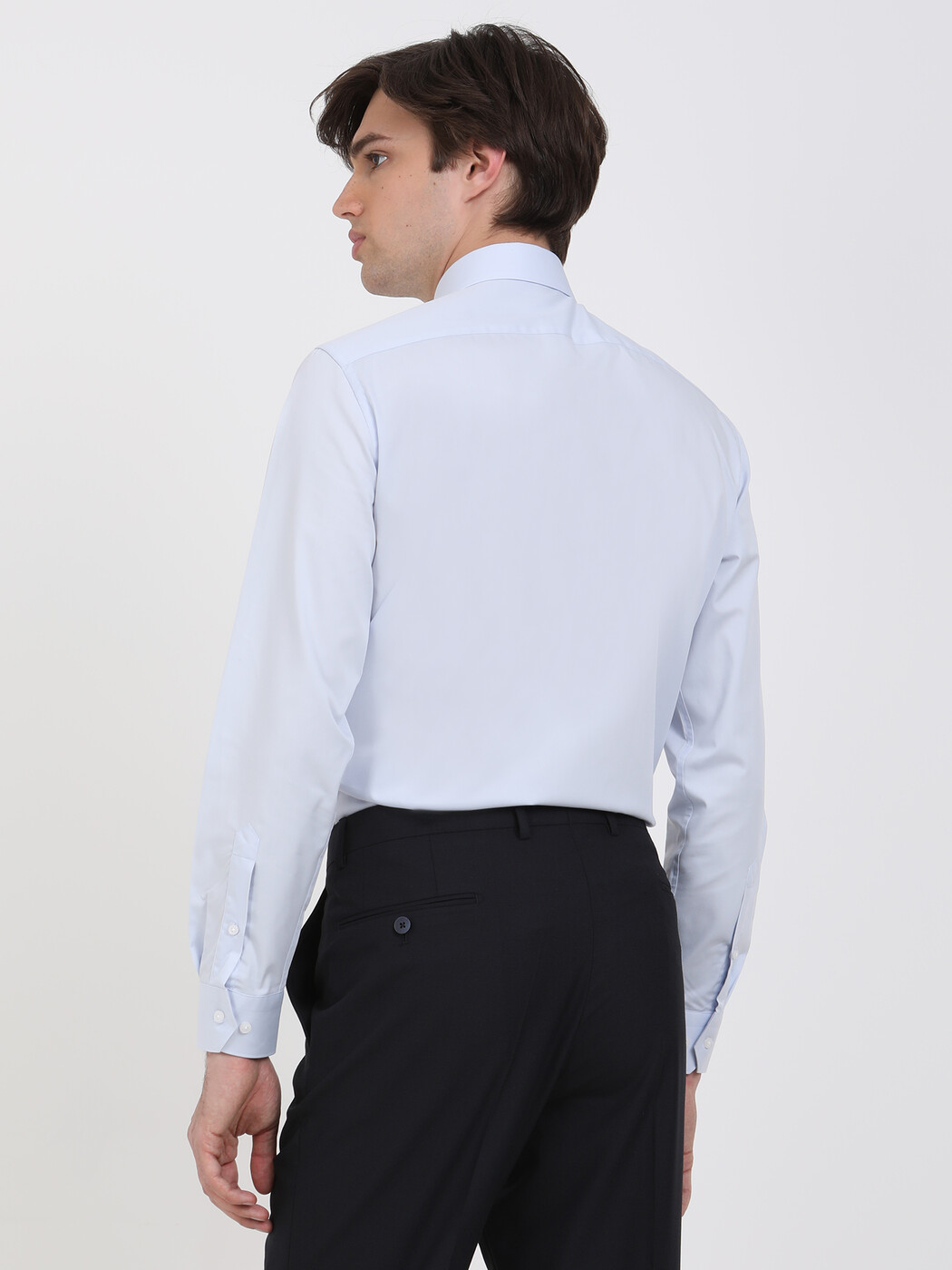 Light Blue Plain Regular Fit Weaving Classical Cotton Blended Shirt - 4