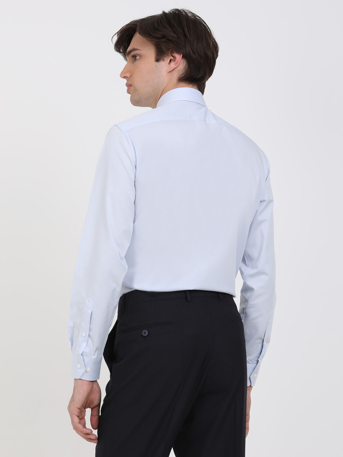 Light Blue Plain Regular Fit Weaving Classical Cotton Blended Shirt - 4