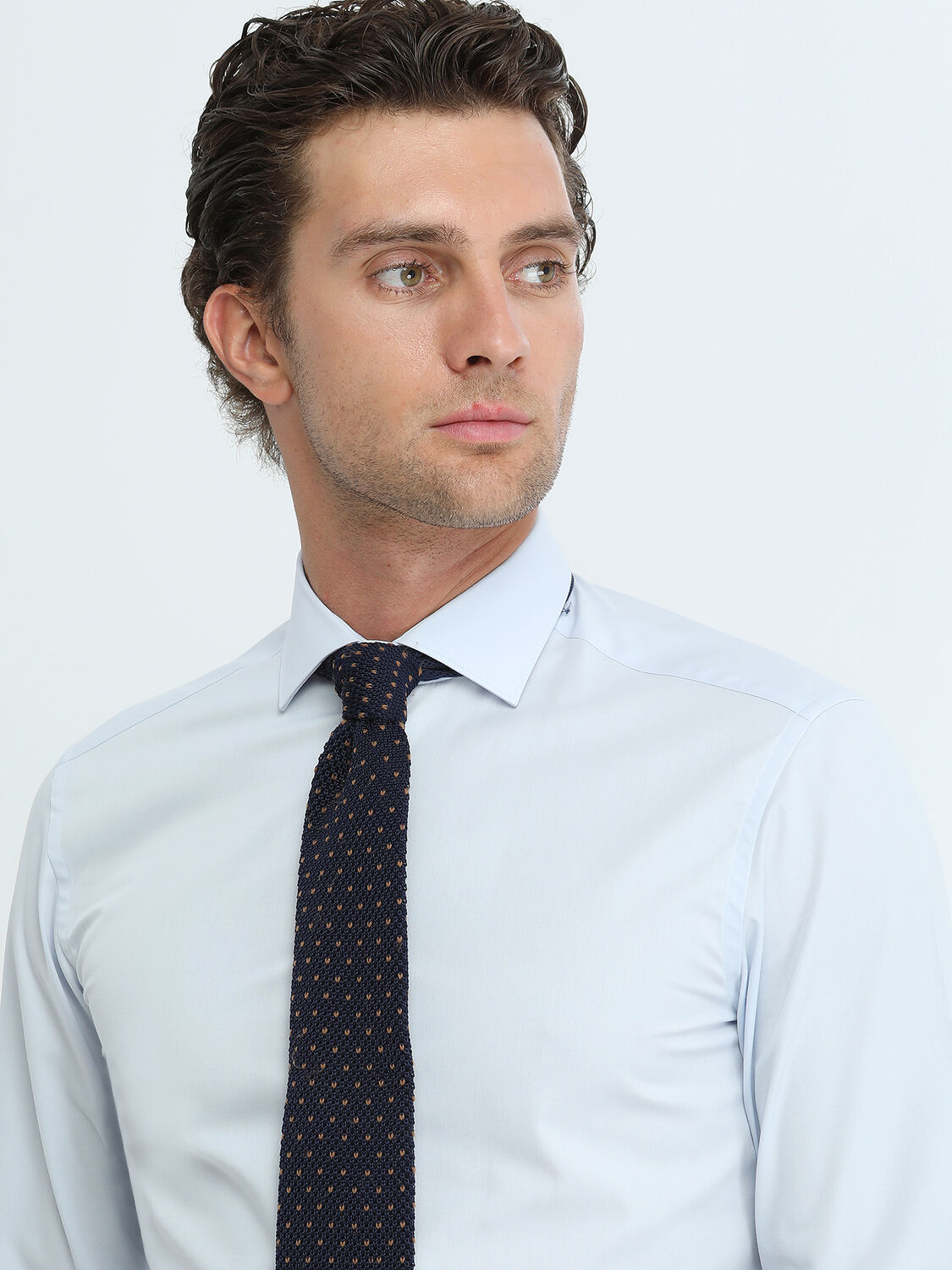 Light Blue Plain Regular Fit Weaving Classical Cotton Blended Shirt - 4