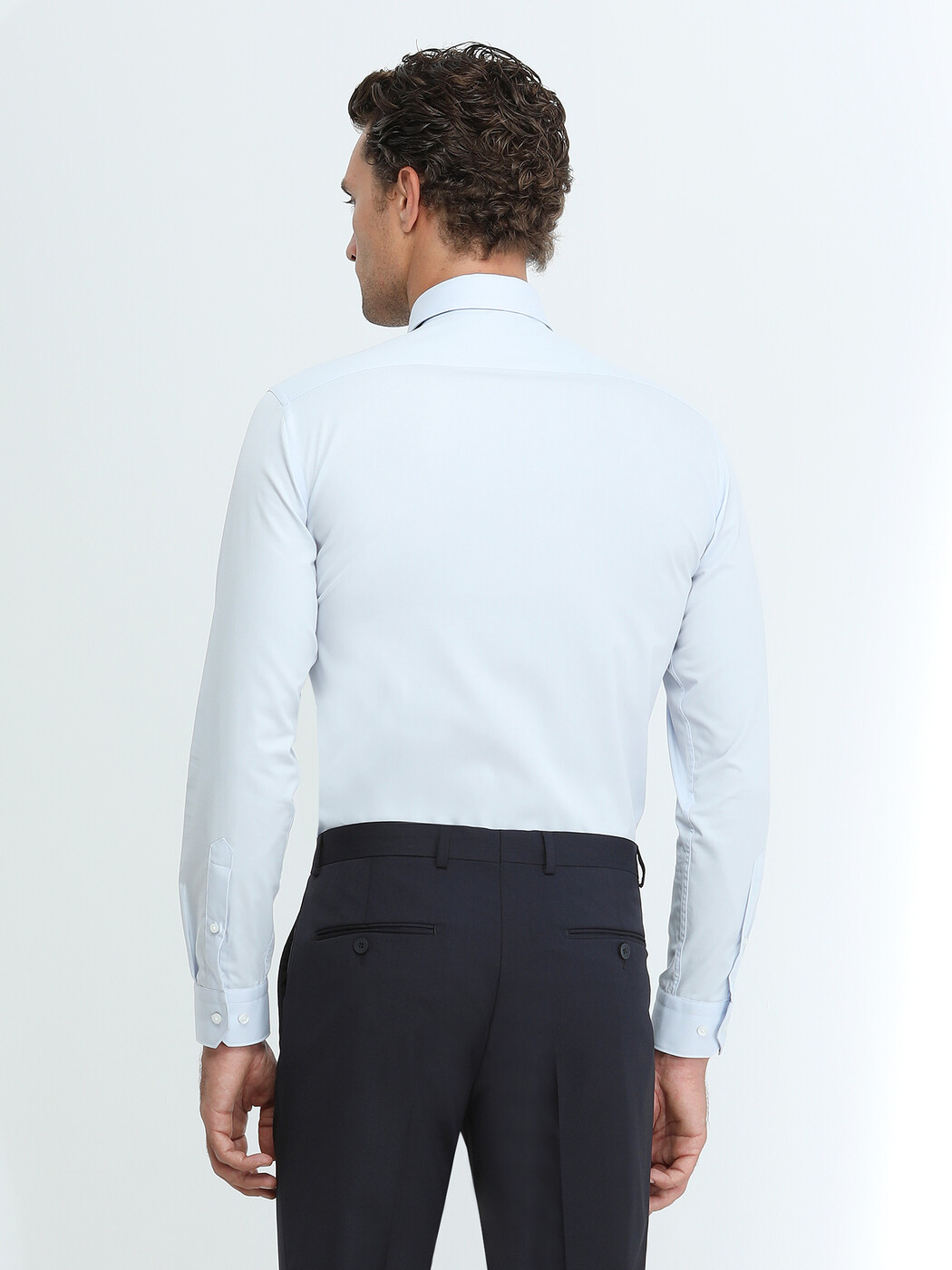 Light Blue Plain Regular Fit Weaving Classical Cotton Blended Shirt - 5