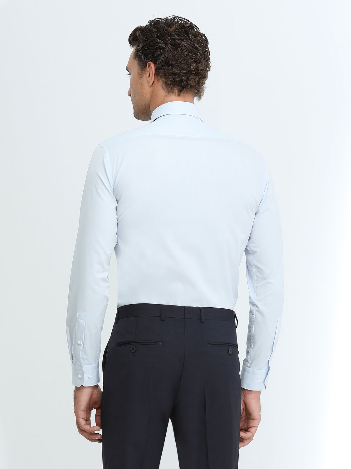 Light Blue Plain Regular Fit Weaving Classical Cotton Blended Shirt - 5