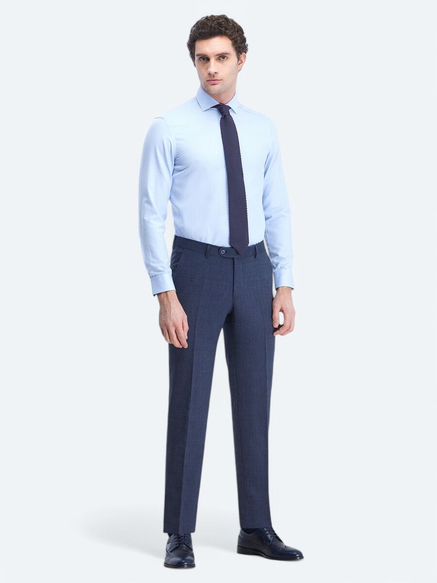 Light Blue Plain Regular Fit Weaving Classical Cotton Blended Shirt - 4