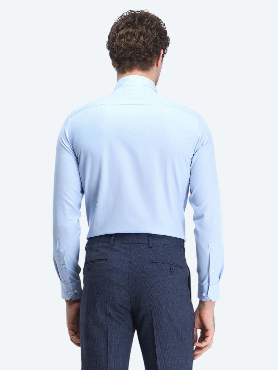 Light Blue Plain Regular Fit Weaving Classical Cotton Blended Shirt - 5