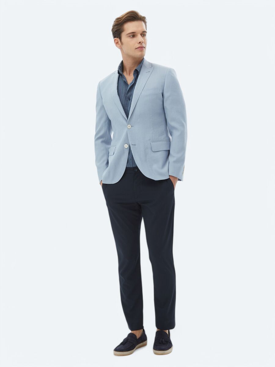 Light Blue Plain Slim Fit Jacket - 6