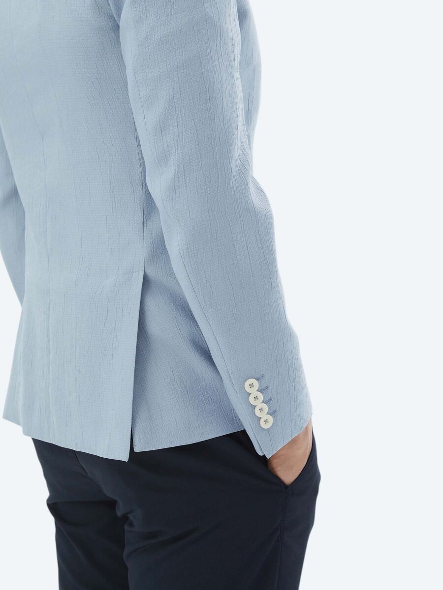 Light Blue Plain Slim Fit Jacket - 7