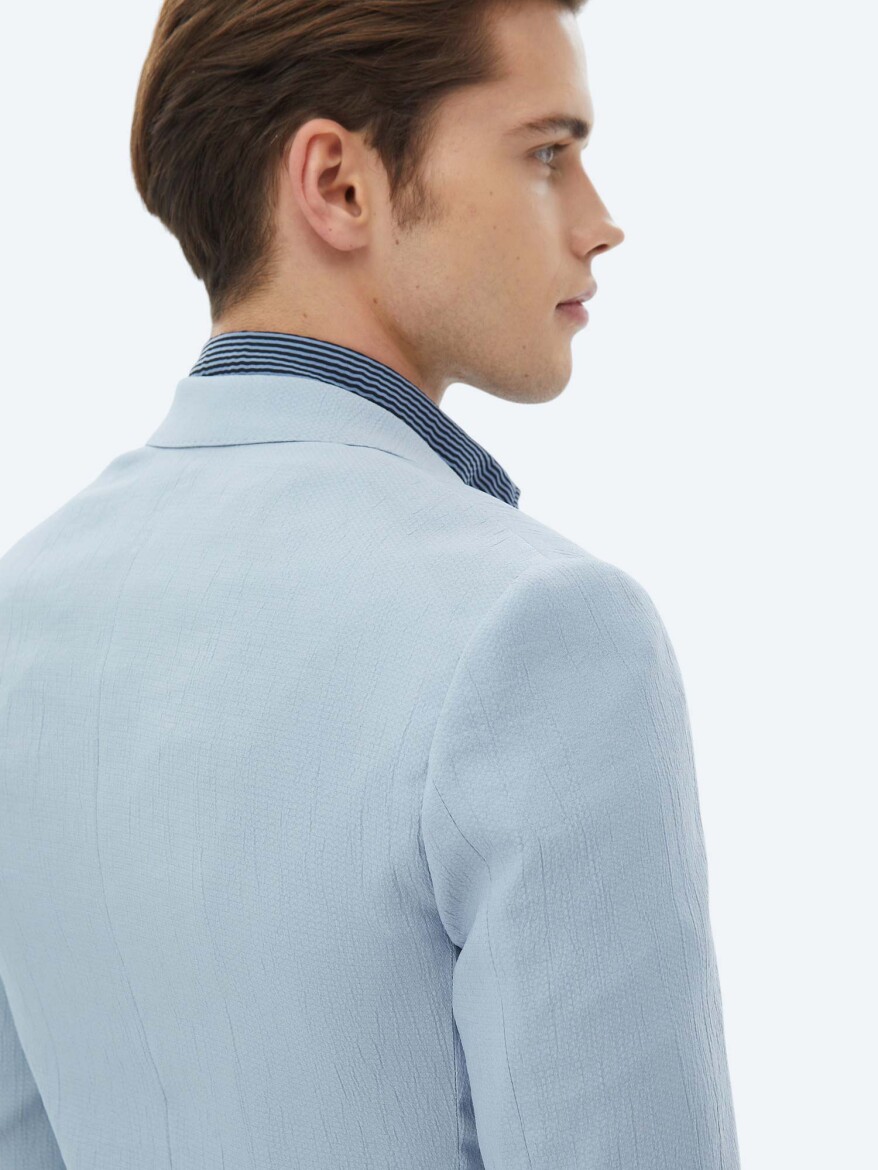 Light Blue Plain Slim Fit Jacket - 8