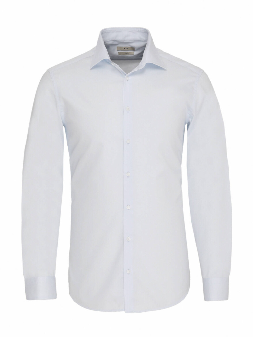 Light Blue Plain Slim Fit Long Weaving Classical 100% Cotton Shirt - 6