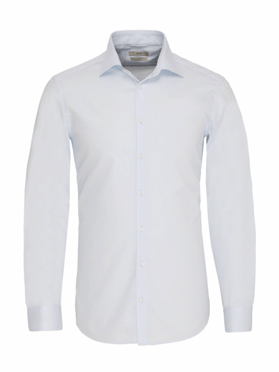 Light Blue Plain Slim Fit Long Weaving Classical 100% Cotton Shirt - 6