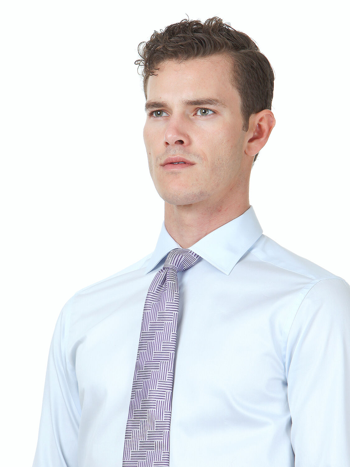 Light Blue Plain Slim Fit Weaving Classical 100% Cotton Shirt - 2
