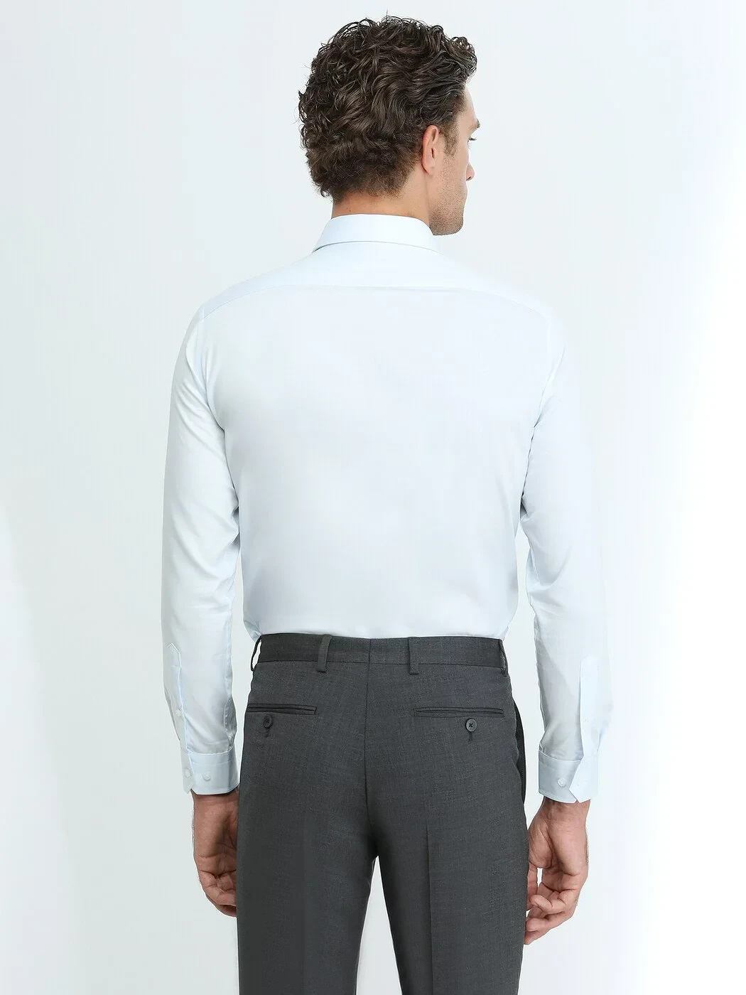 Light Blue Plain Slim Fit Weaving Classical 100% Cotton Shirt - 4